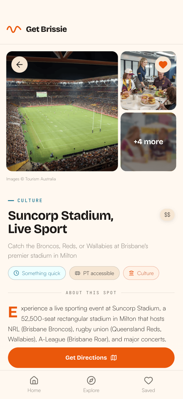 Get Brissie app showing Suncorp Stadium adventure